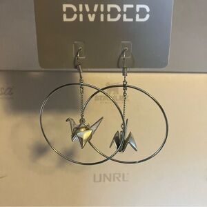 NWT Divided Origami Crane Hoop Earrings